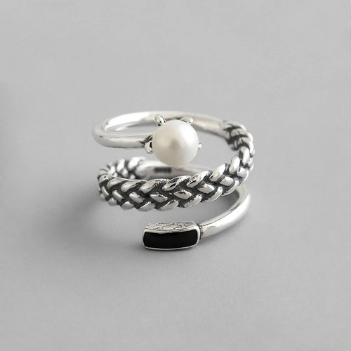 Bague Anneau Argentée avec Perle