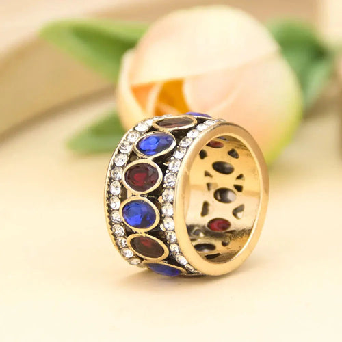 Bague Anneau Ethnique de Style Oriental bleu et rouge