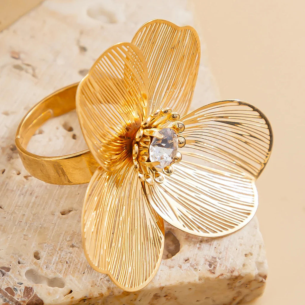 Bague Anneau Grosse Fleur Délicate or