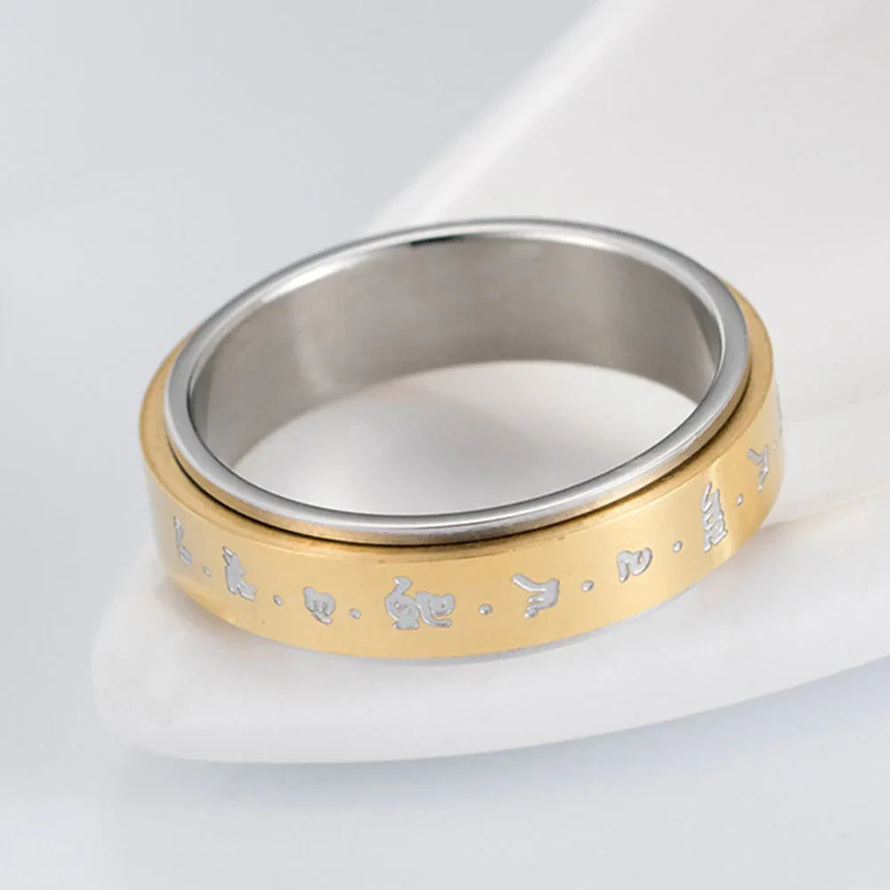 Bague Anneau à Motifs Homme ou Femme Anti-Stress Tournant or