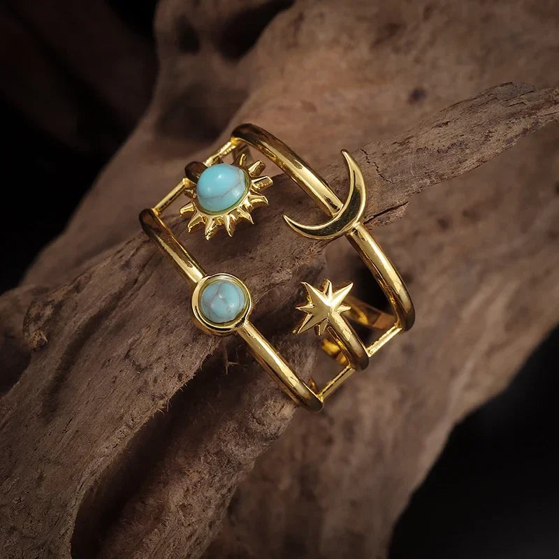 Bague Anneau Lune et Etoile