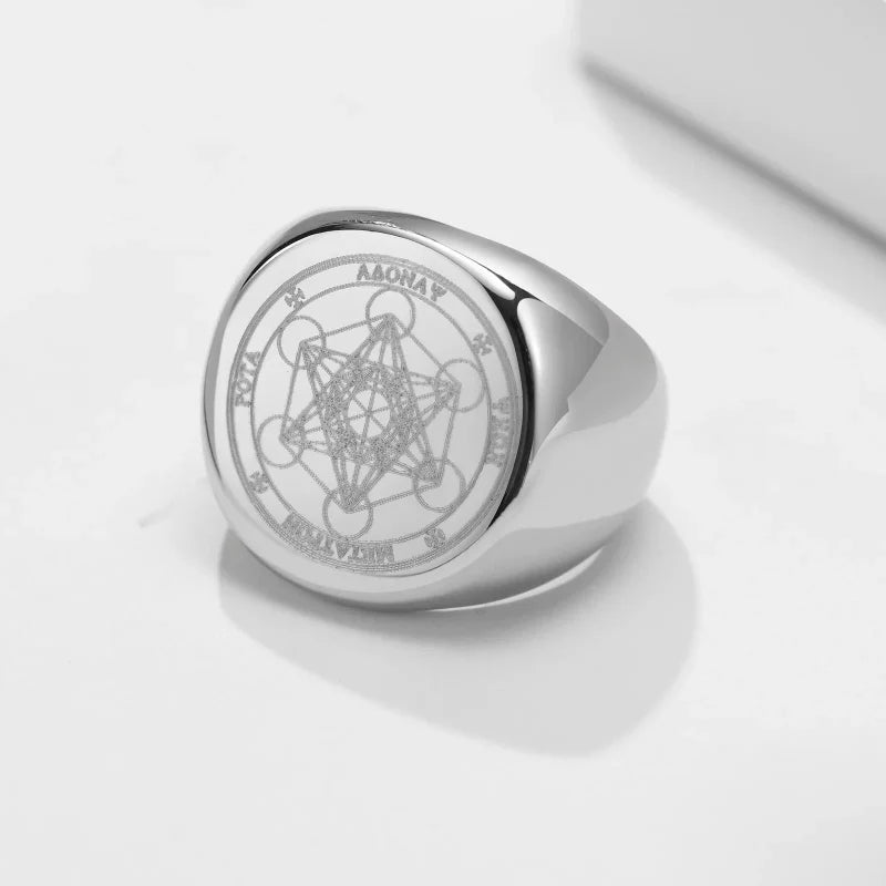 Bague Anneau Noirs Cube Métatron argent