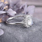 Bague Anneau Ovale Pierre de Lune et Zircon