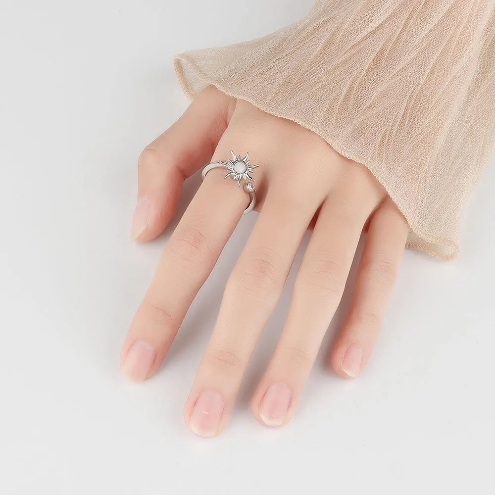 Bague Anti-Stress Anneau Tournant Soleil argent