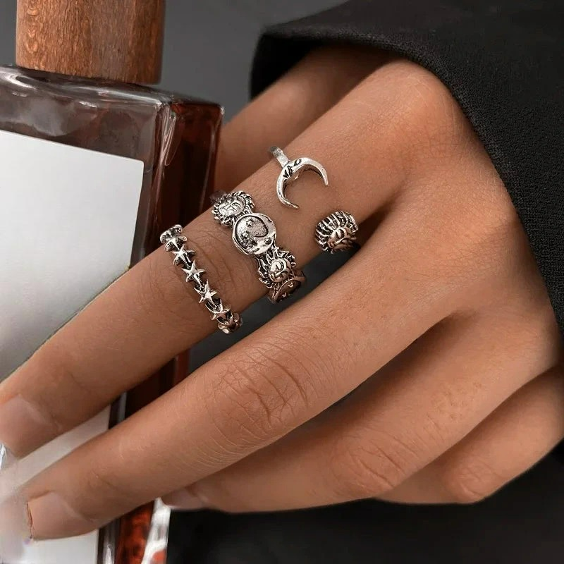 Bague avec Croissant de Lune et Astres