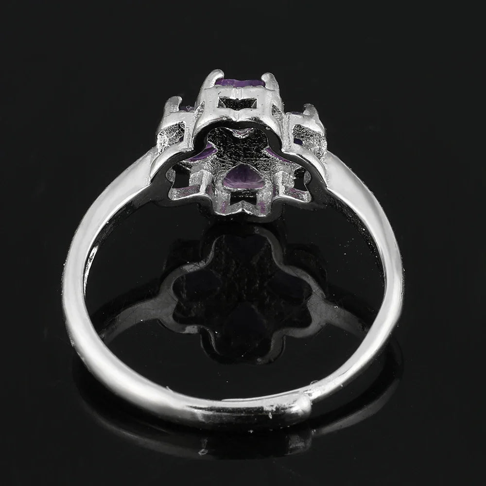 Bague avec Trèfle à 4 Feuilles en Pierre d'Améthyste