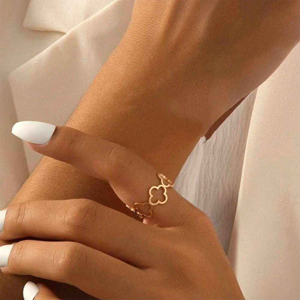 Bague avec Trèfles à 4 Feuilles Porte Bonheur or