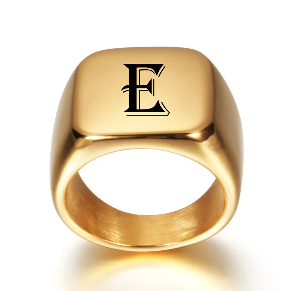 Bague large homme personnalisée avec initiale e