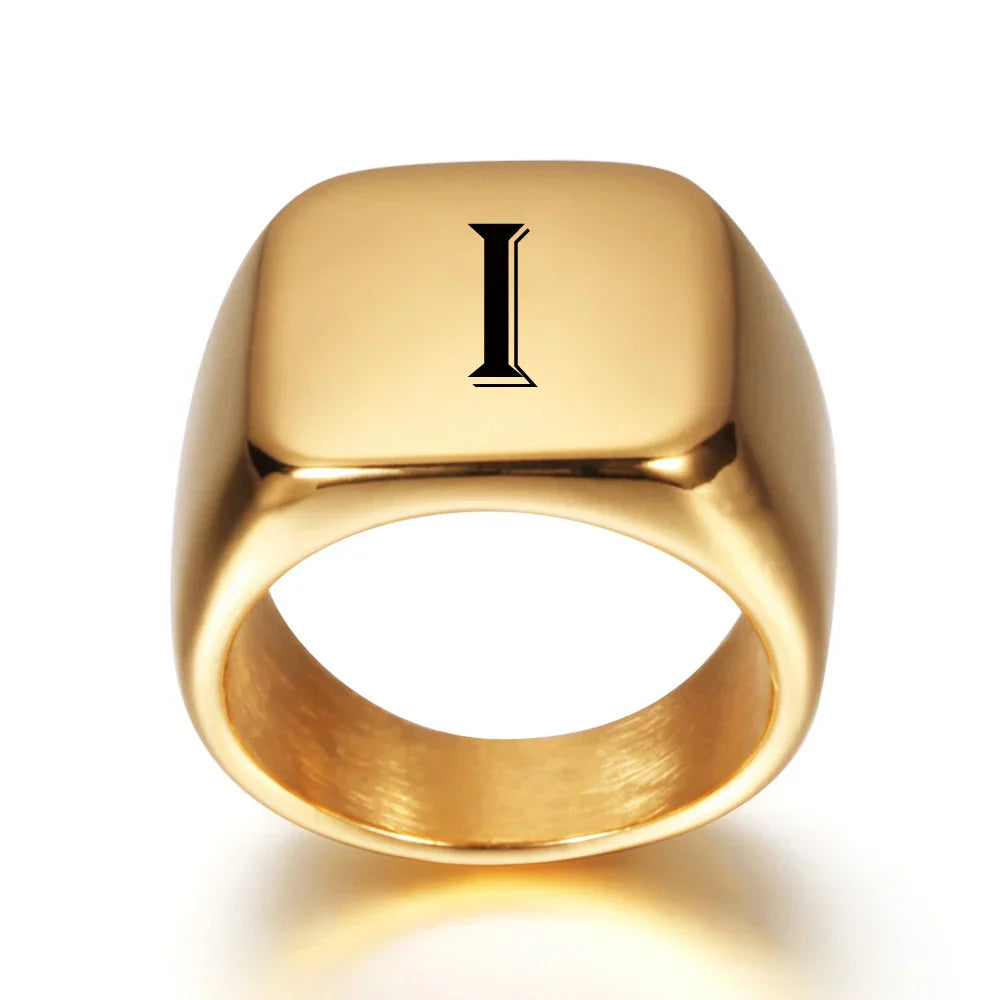 Bague large homme personnalisée avec initiale i