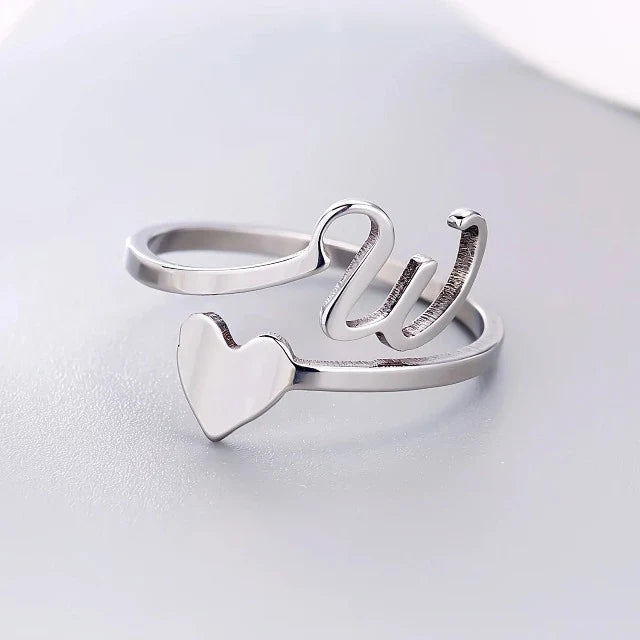 Bague Cœur Initiale Argent W