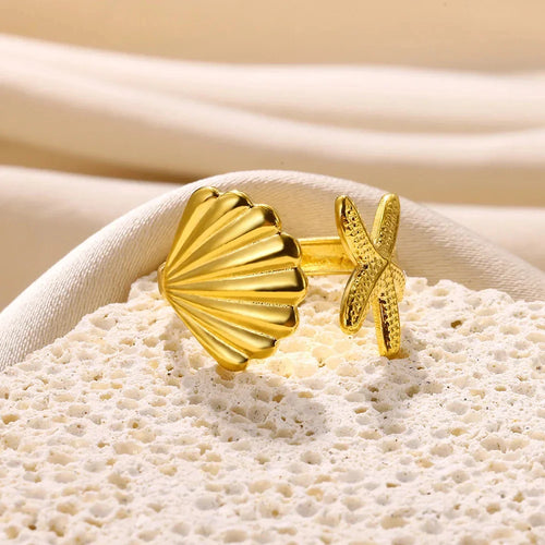 Bague coquillage et étoile de mer