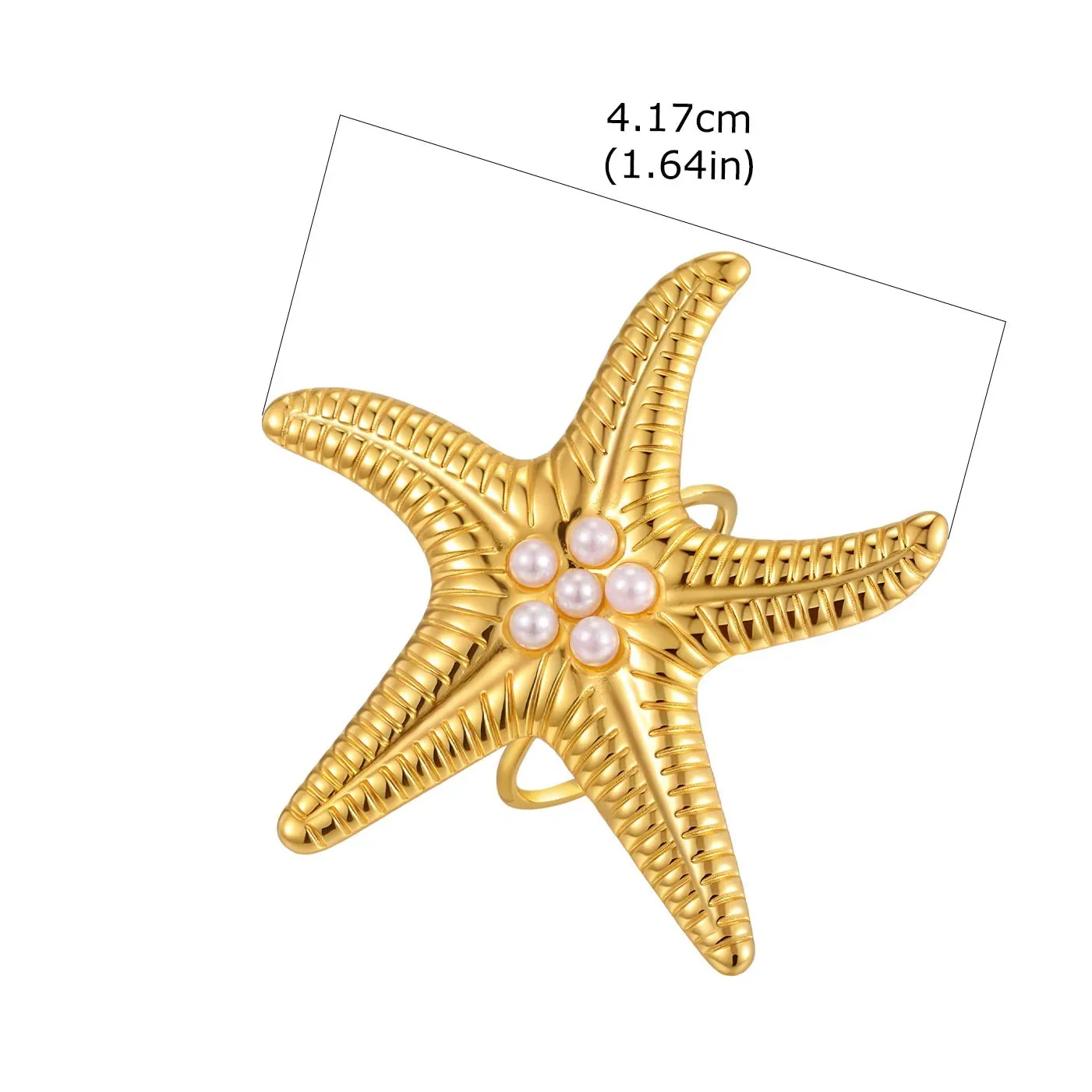 Bague coquillage étoile de mer dorée