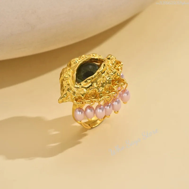 Bague de Protection avec Oeil Bleu et Perles or