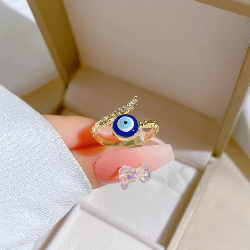 Bague de Protection Oeil Bleu et Zircon