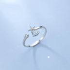 Bague Coquillages Etoile de Mer et Coquille Saint-Jacques et Zircon argent