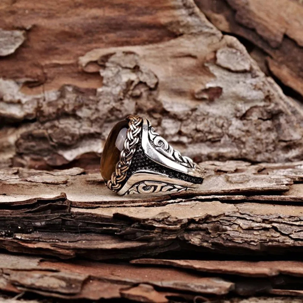 Bague en Pierre Oeil de Tigre Homme ou Femme
