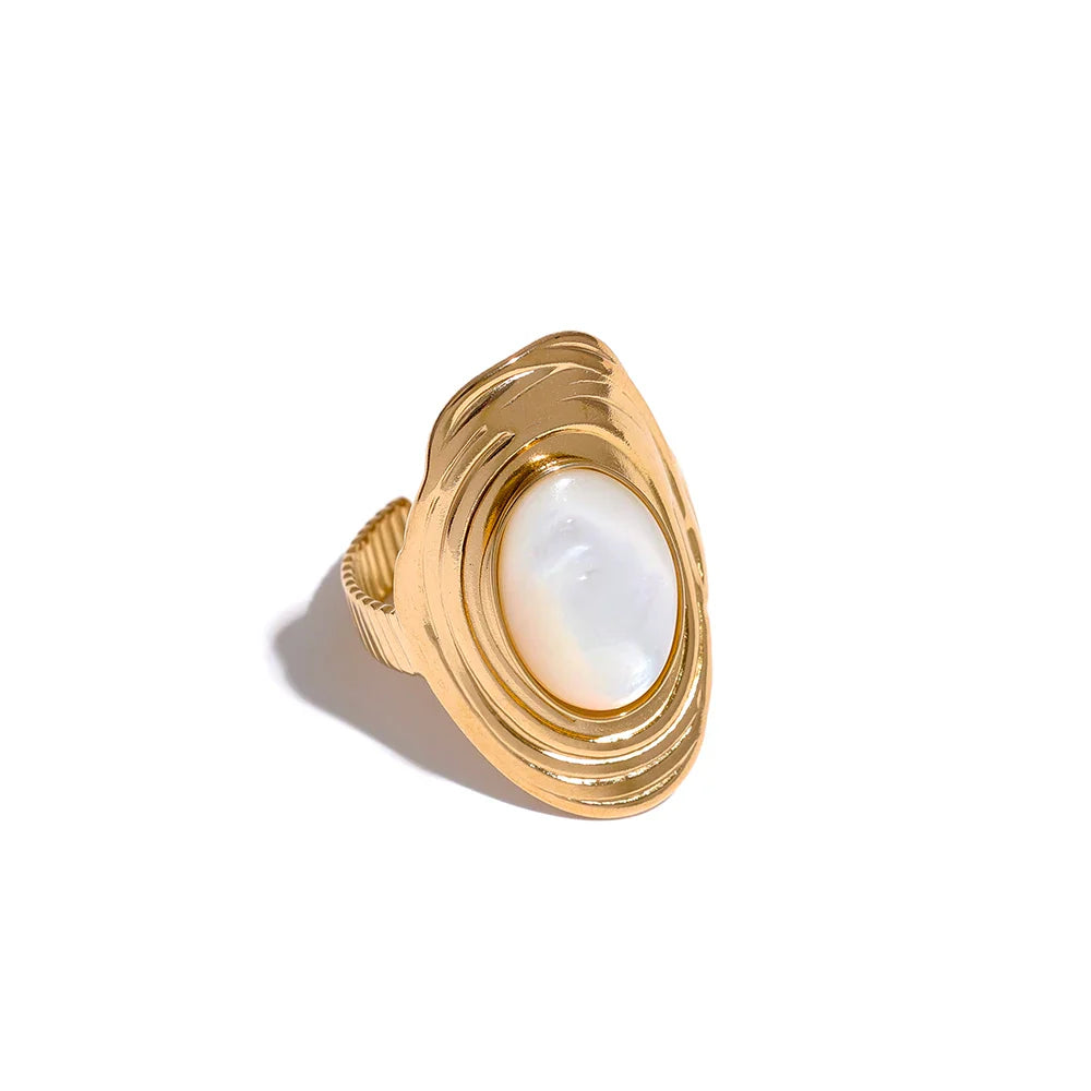 Bague Ethnique avec Pierre Naturelle coquille