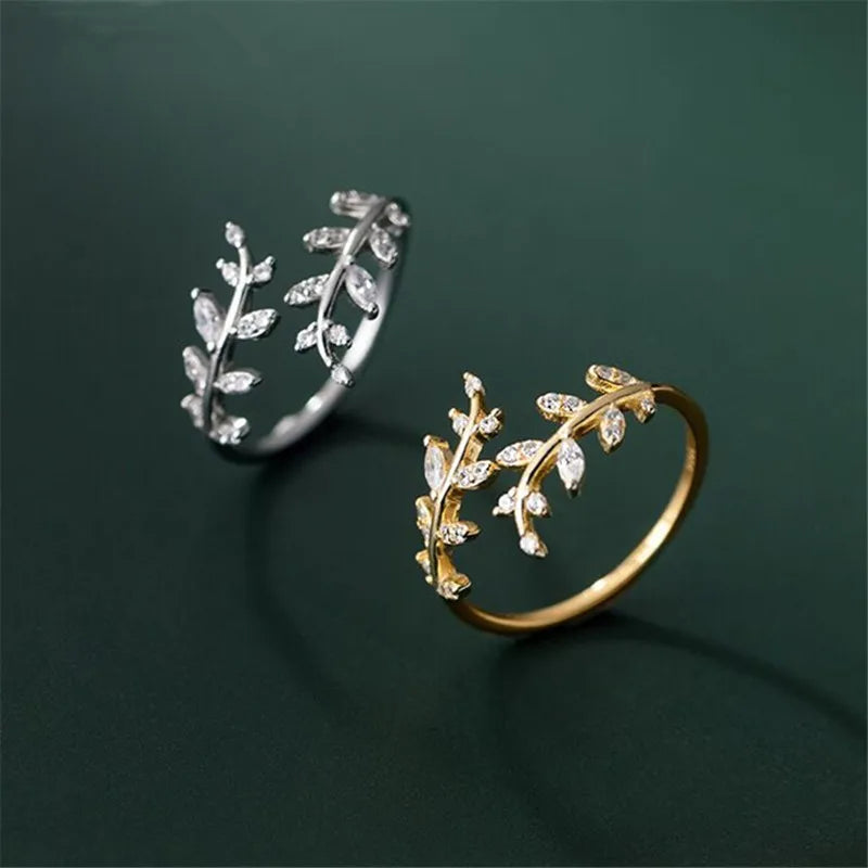 Bague Feuille de Laurier en Zircon or