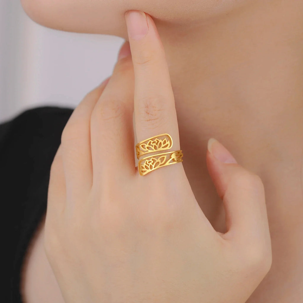 Bague avec Fleurs de Lotus or
