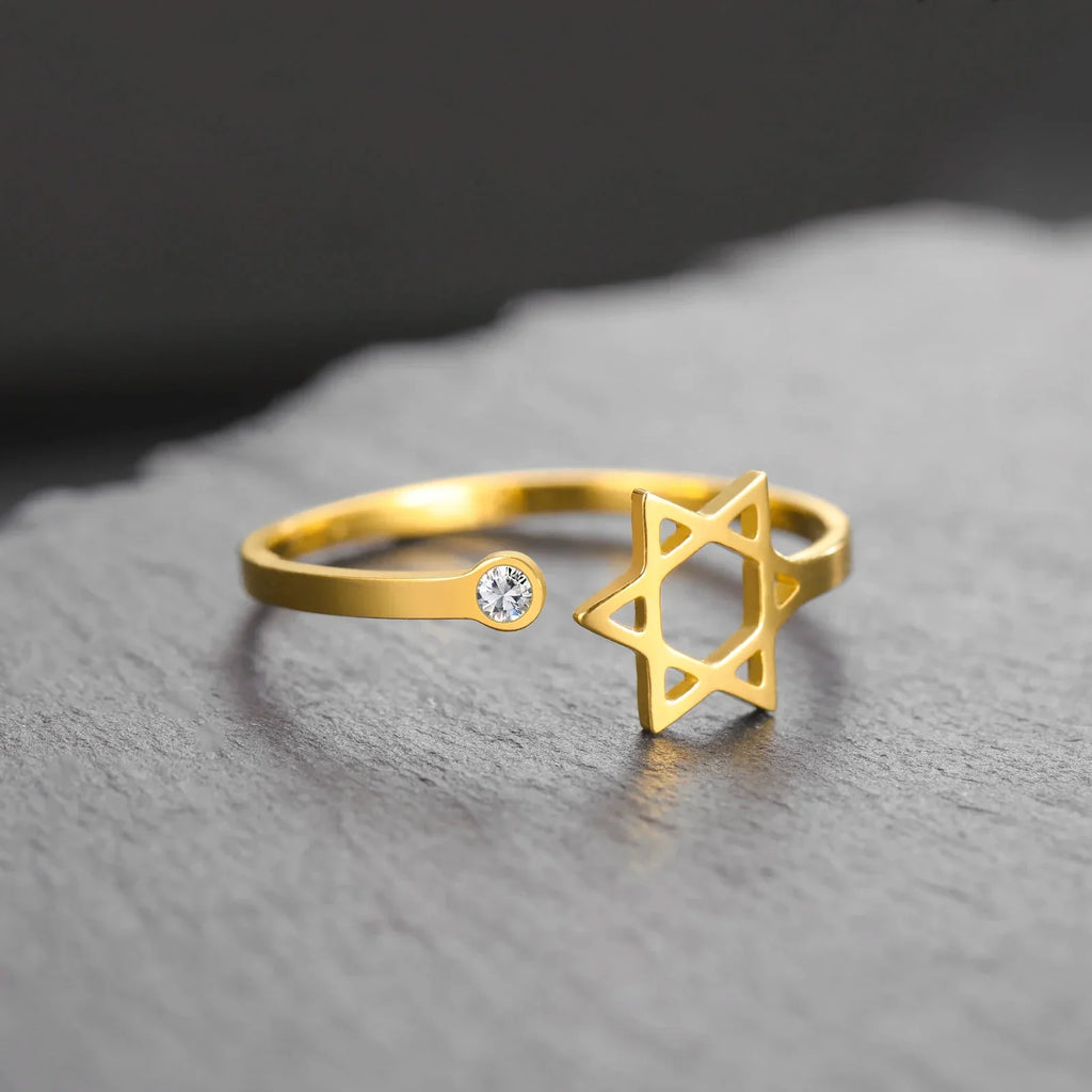 Bague ouverte avec l'étoile de David symbolique juive or