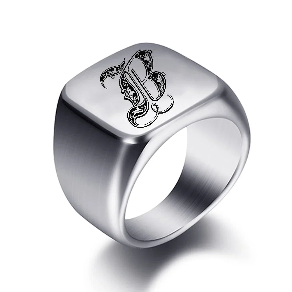 Bague large homme initiale b