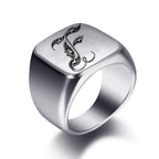 Bague large homme initiale f