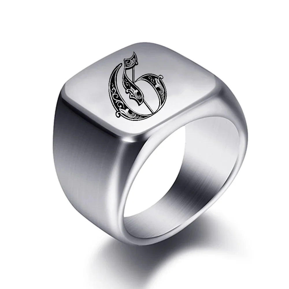 Bague large homme initiale g