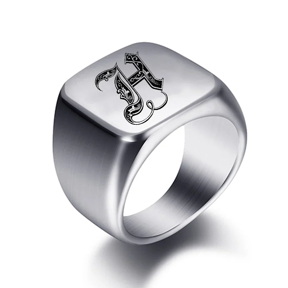 Bague large homme initiale h