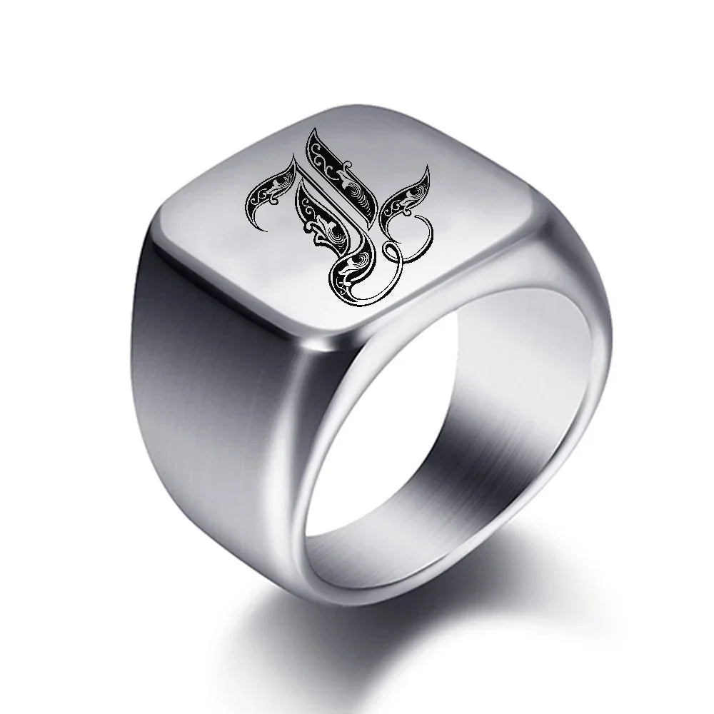 Bague large homme initiale l