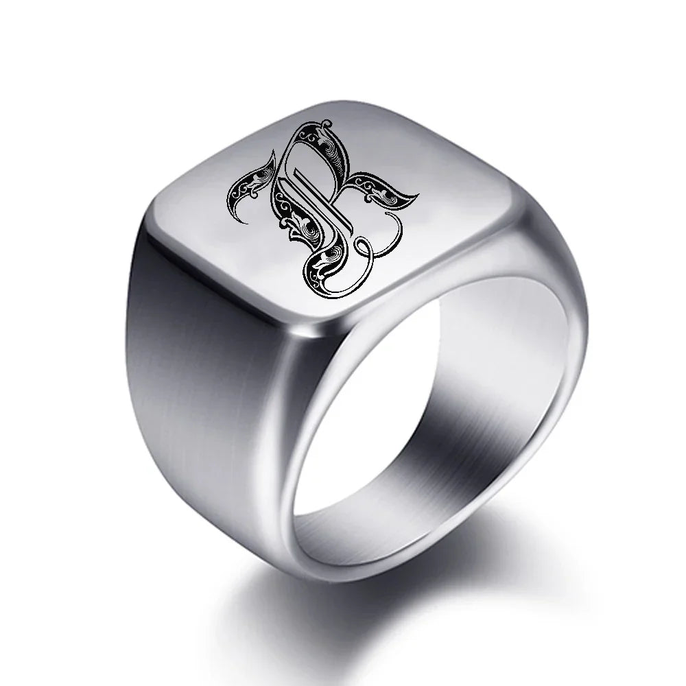 Bague large homme initiale r