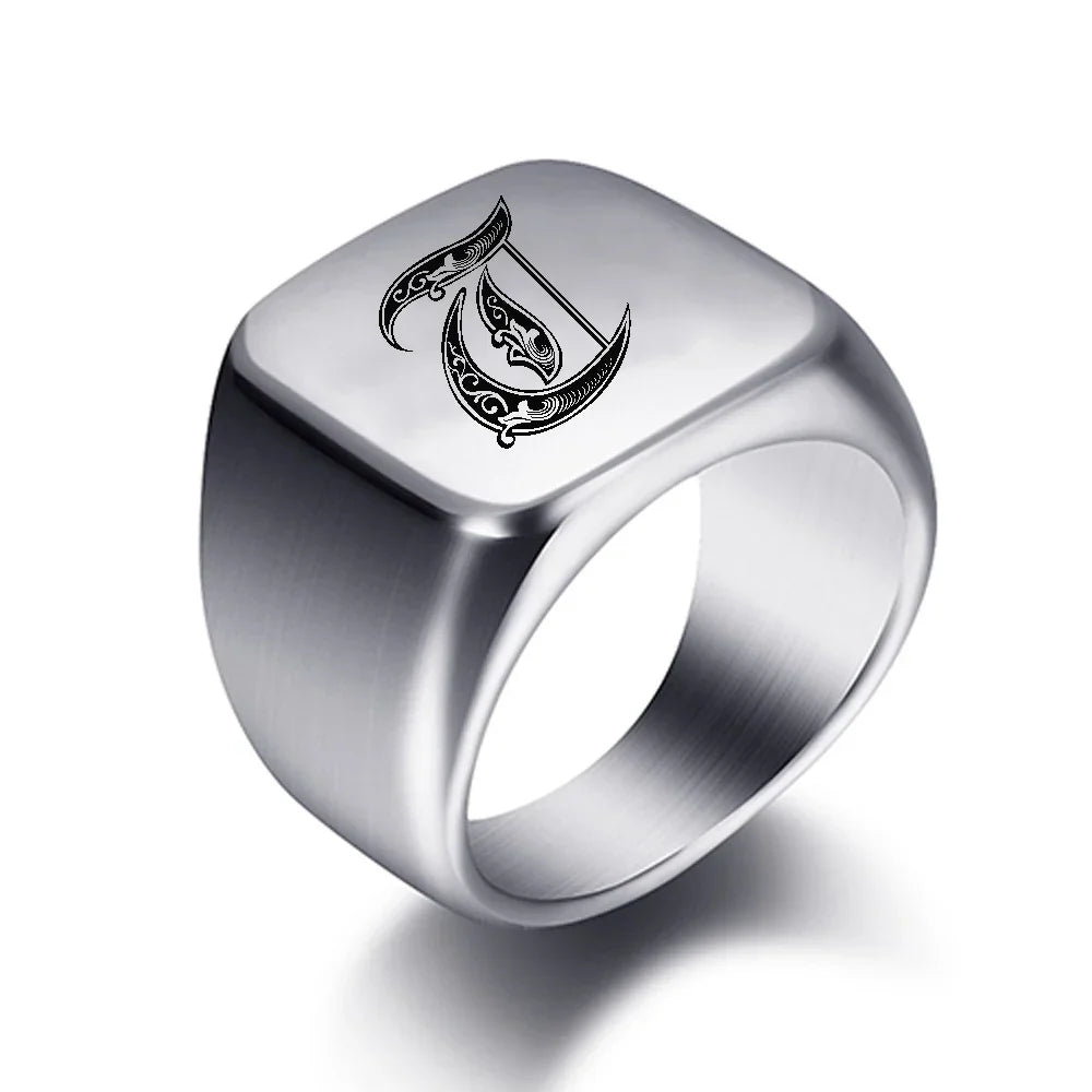 Bague large homme initiale t
