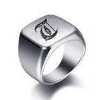 Bague large homme initiale t