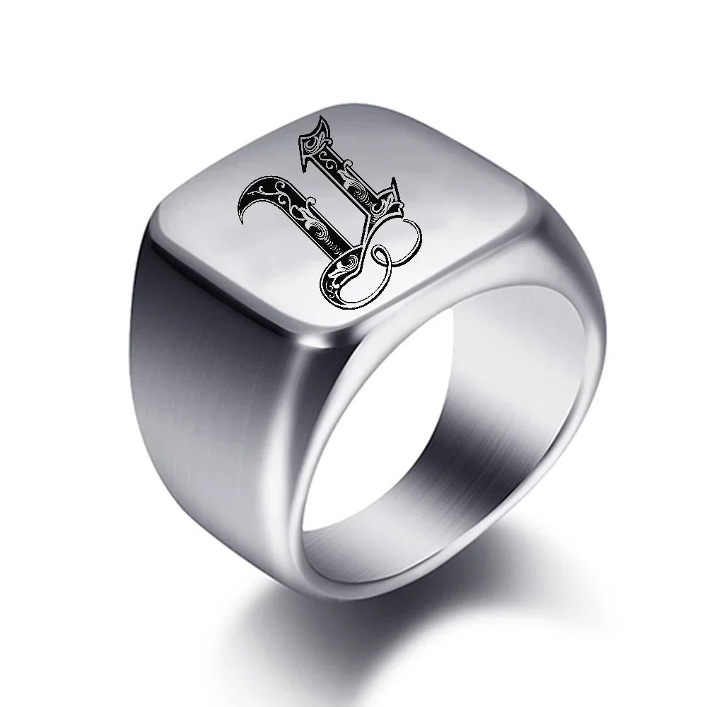 Bague large homme initiale u