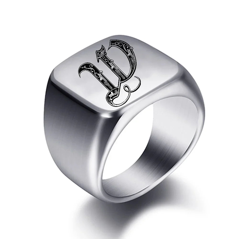Bague large homme initiale w