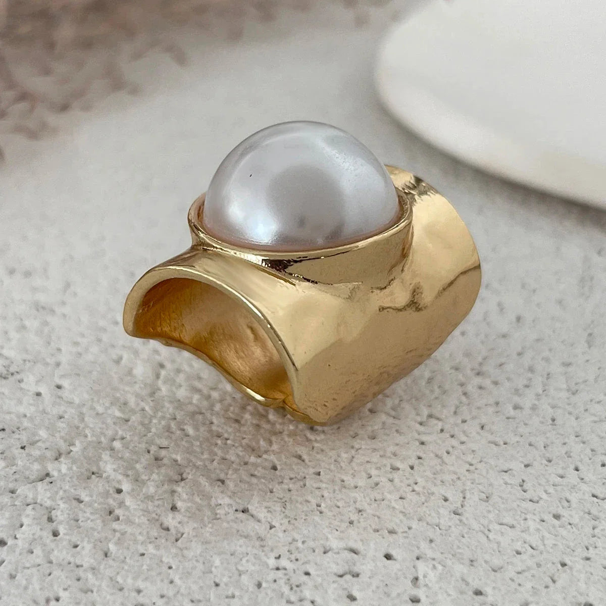 Bague Rétro Femme avec Perle or