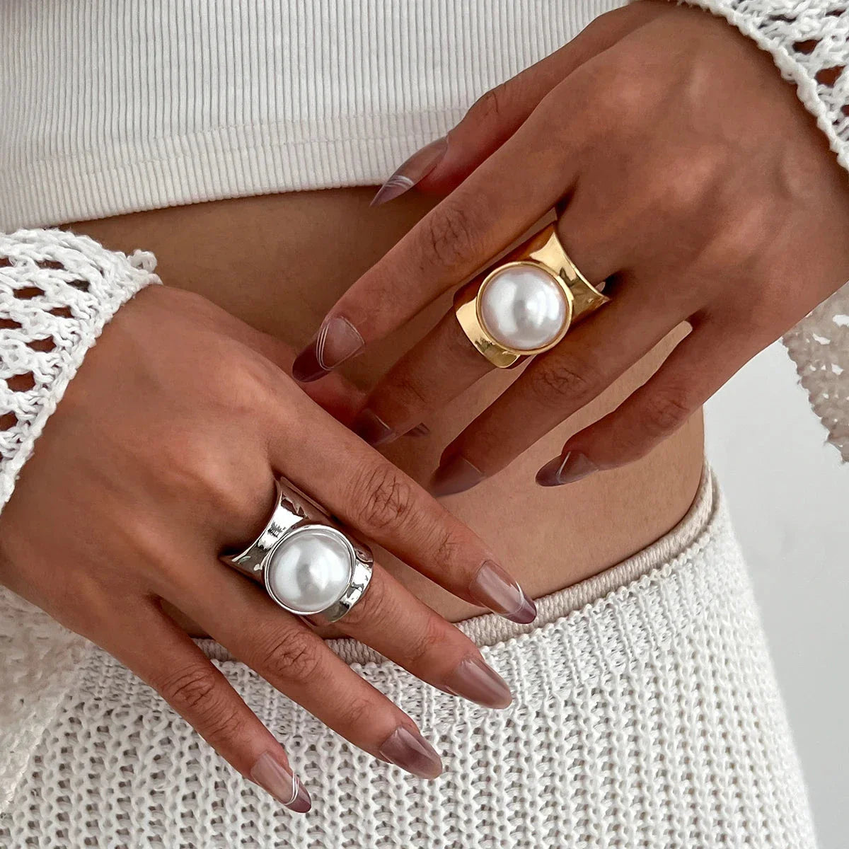 Bague Rétro Femme avec Perle or