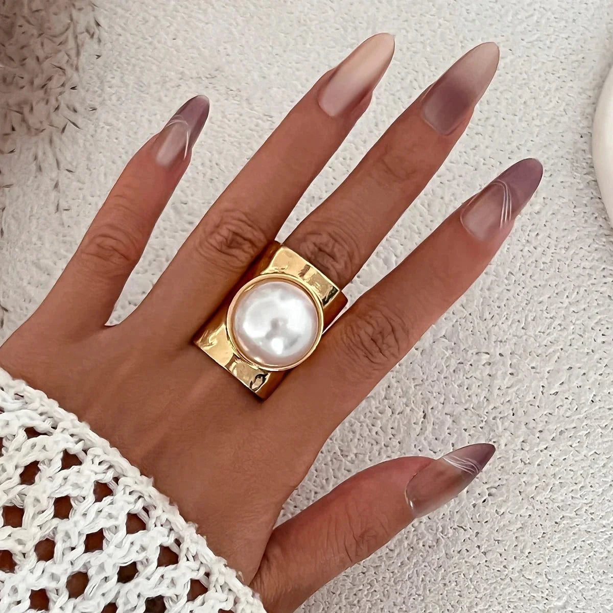 Bague Rétro Femme avec Perle or
