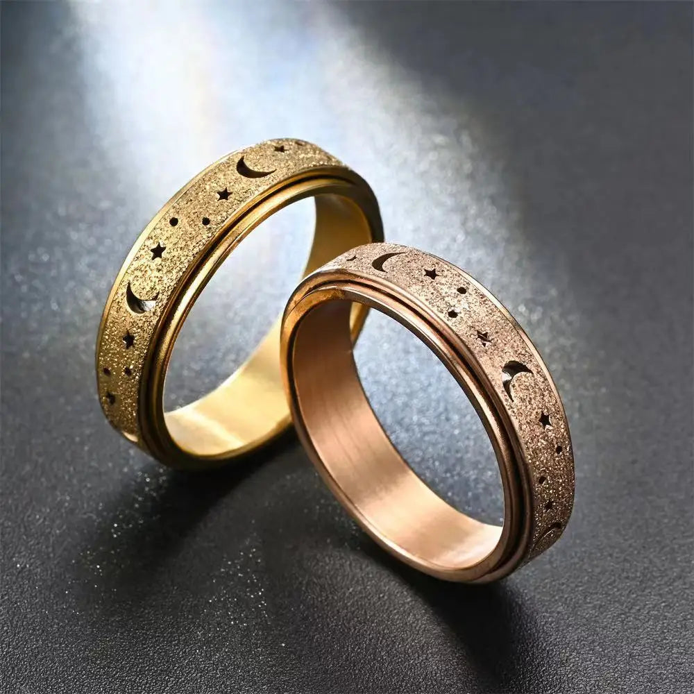 Bague Rotative avec Croissants de Lune pour Homme or rose
