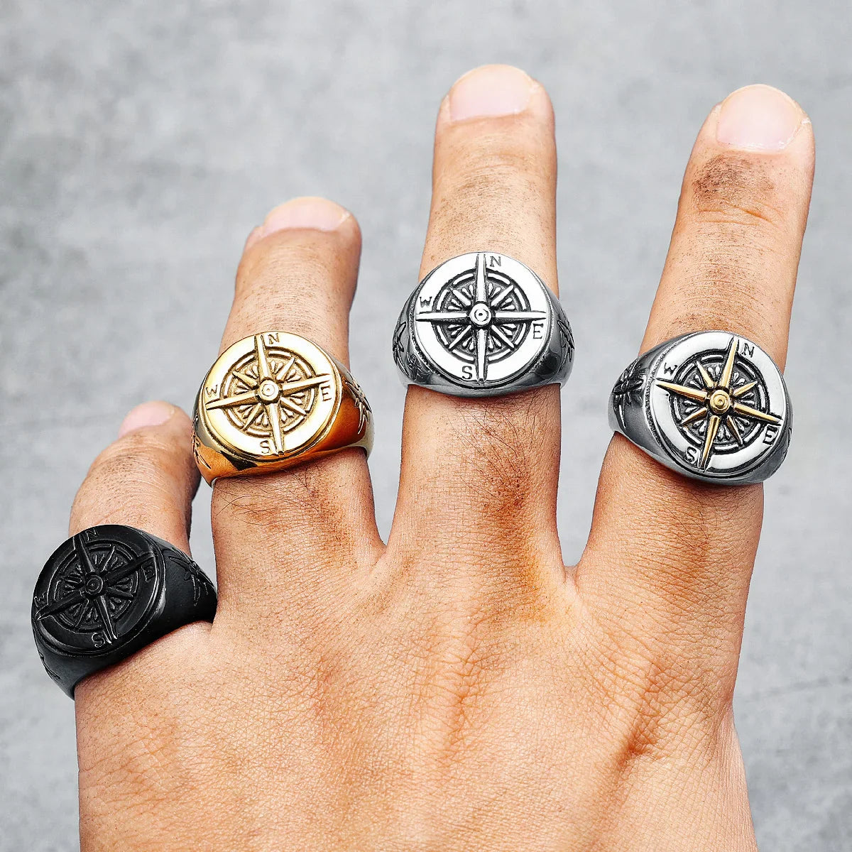 Bague Vintage Boussole Rose des Vents pour Homme 