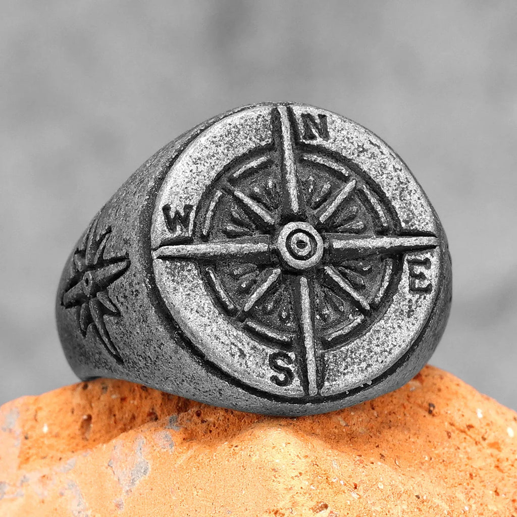Bague Vintage Boussole Rose des Vents pour Homme gris