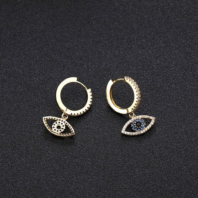 Boucle d'Oreille Oeil Bleu or