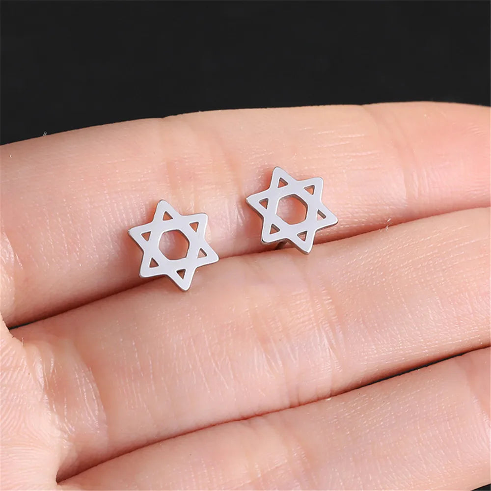 Boucles d'oreilles avec l'étoile de David symbolique juive argent
