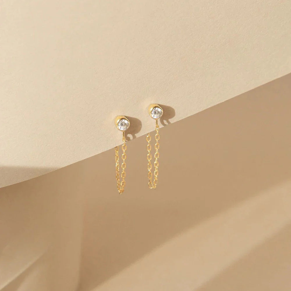 Boucles d'oreilles chaîne et pierre de naissance