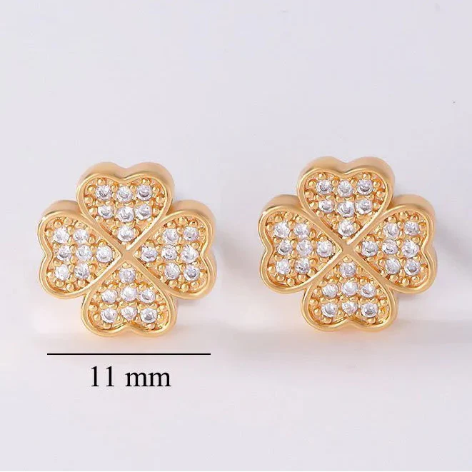 Boucles d'Oreilles Clou avec Trèfle à 4 Feuilles en Zircon