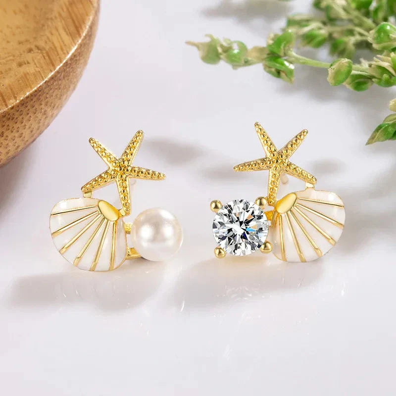 Boucles d'Oreilles Clou Coquillages et Perle