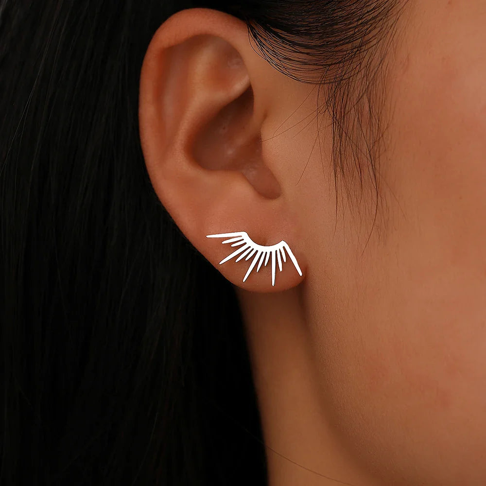 Boucles d'Oreilles Clou en Demi-Cercle Soleil argent
