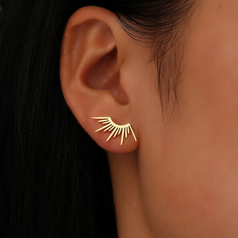 Boucles d'Oreilles Clou en Demi-Cercle Soleil or