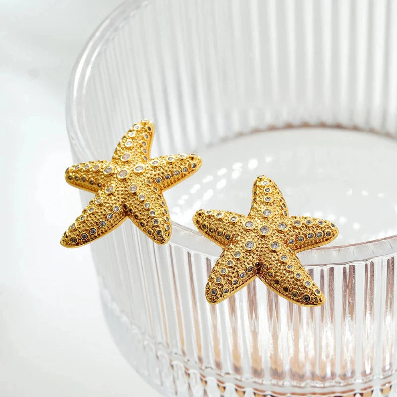 Boucles d'Oreilles Clou Coquillage Etoiles de Mer Femme