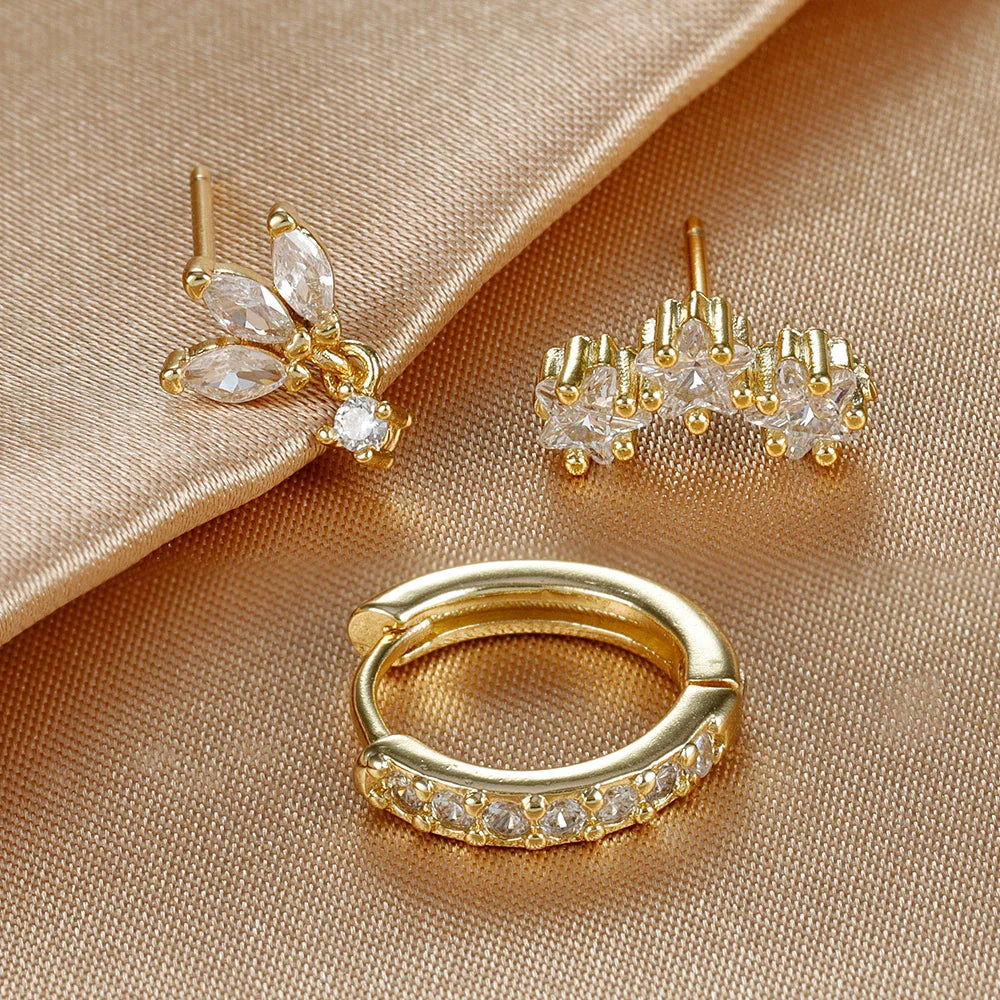 Boucles d'Oreilles Clou Etoiles en Zircon pour Femmes or