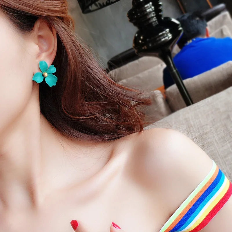 Boucles d'Oreilles Clou Fleur Quatre Pétales bleu